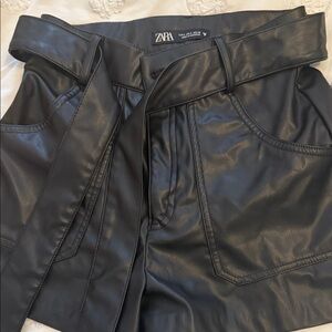 Zara High Waist Black Leather Shorts